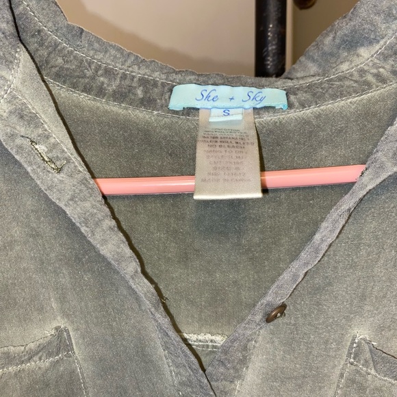 She and Sky Utility Shirt Olive Button up with ties on the side - Picture 3 of 4